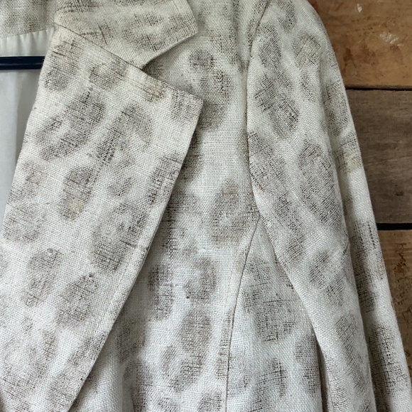Alberto Makali Size 10 Cream Tan Linen Jacket Blazer Abstract Print USA Made - Picture 3 of 14